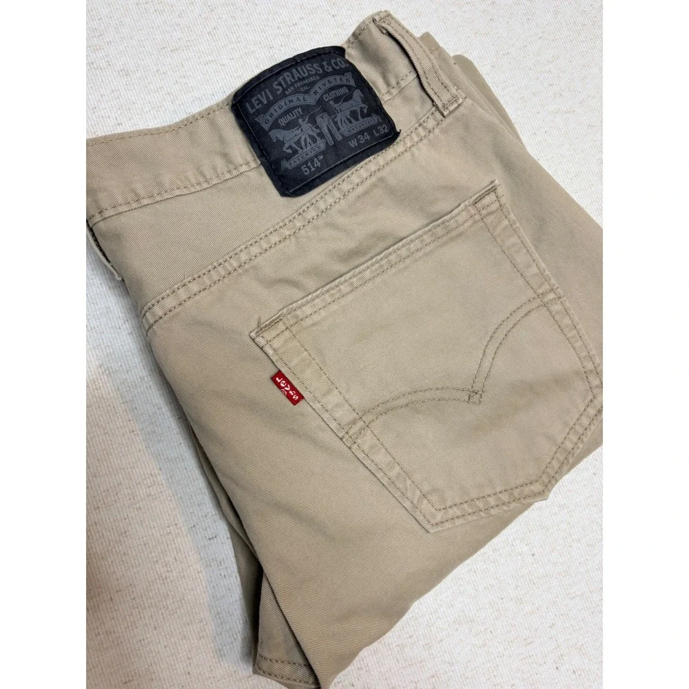 Levis 514 Straight Fit Pants Mens 34x32 Tan Khaki Cotton Twill Trousers 514-1111